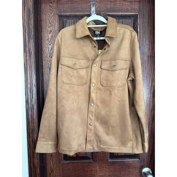 Frye faux suede Shacket Men’s Size M Soft Western Light Tan Coat Button Up - Picture 1 of 3